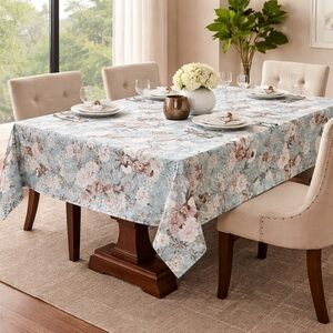 Tahari Blue and Cream Floral Tablecloth
